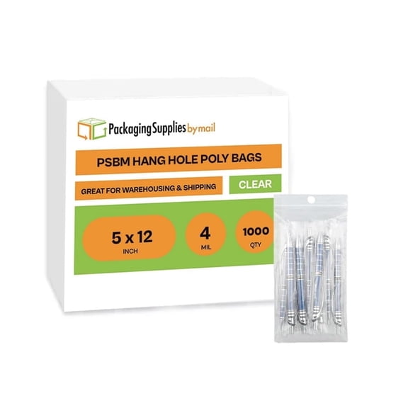 PSBM Hang Hole Clear Reclosable Bags 5" x 12" 4 Mil Durable for Food Storage and Retail Packaging 1000 Pieces