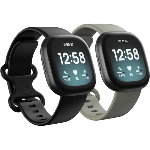 MYKOMI 2 Pack Waterproof Bands Compatible with Fitbit Versa 3 / Fitbit Versa 4 / Fitbit Sense/Sense 2 Bands, Classic Soft Sports Replacement Wristbands for Women Men