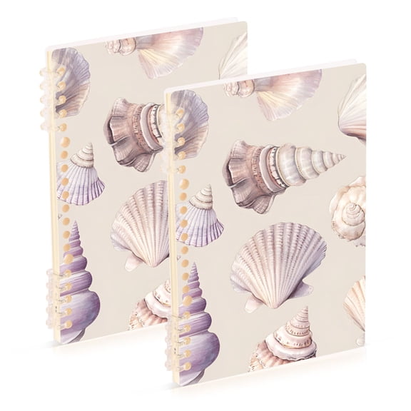 FORMRS 1-Subject Spiral Notebook 8" x 5" College Ruled 60 Refillable Sheet, 2 Pack, Purple Watercolor Seashells