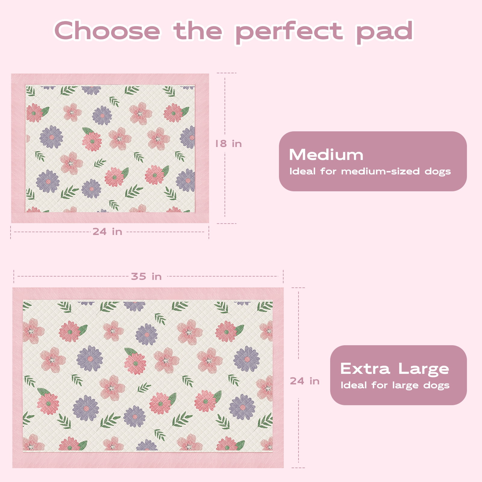 ROSYNEY Thicken Puppy Pads, 7 Layer Printed Pink Dog Pads, 24"x 18", 50 Count
