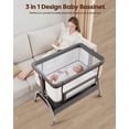 thumbnail image 3 of Babyomi 3 In 1 Baby Bassinet, Portable Playard With Storage Basket and Wheels, Adjustable Height Bassinet Bedside Sleeper, Easy Folding Portable Crib for Newborn, Grey, 3 of 7