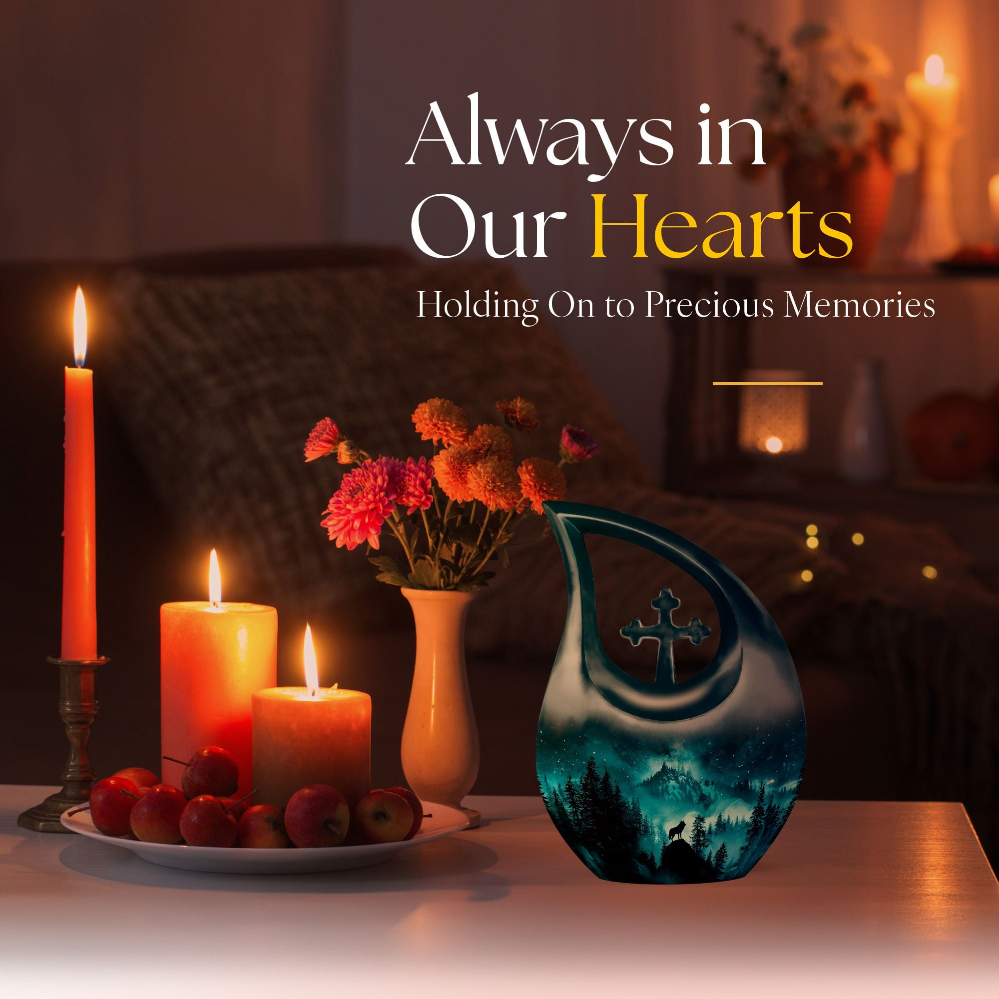MUKTIVE Urns for Human Ashes Adult Wolf - 10 Cremation Urns for Human Ashes - Large Decorative Urn - Blue Urn for Mom and Dad