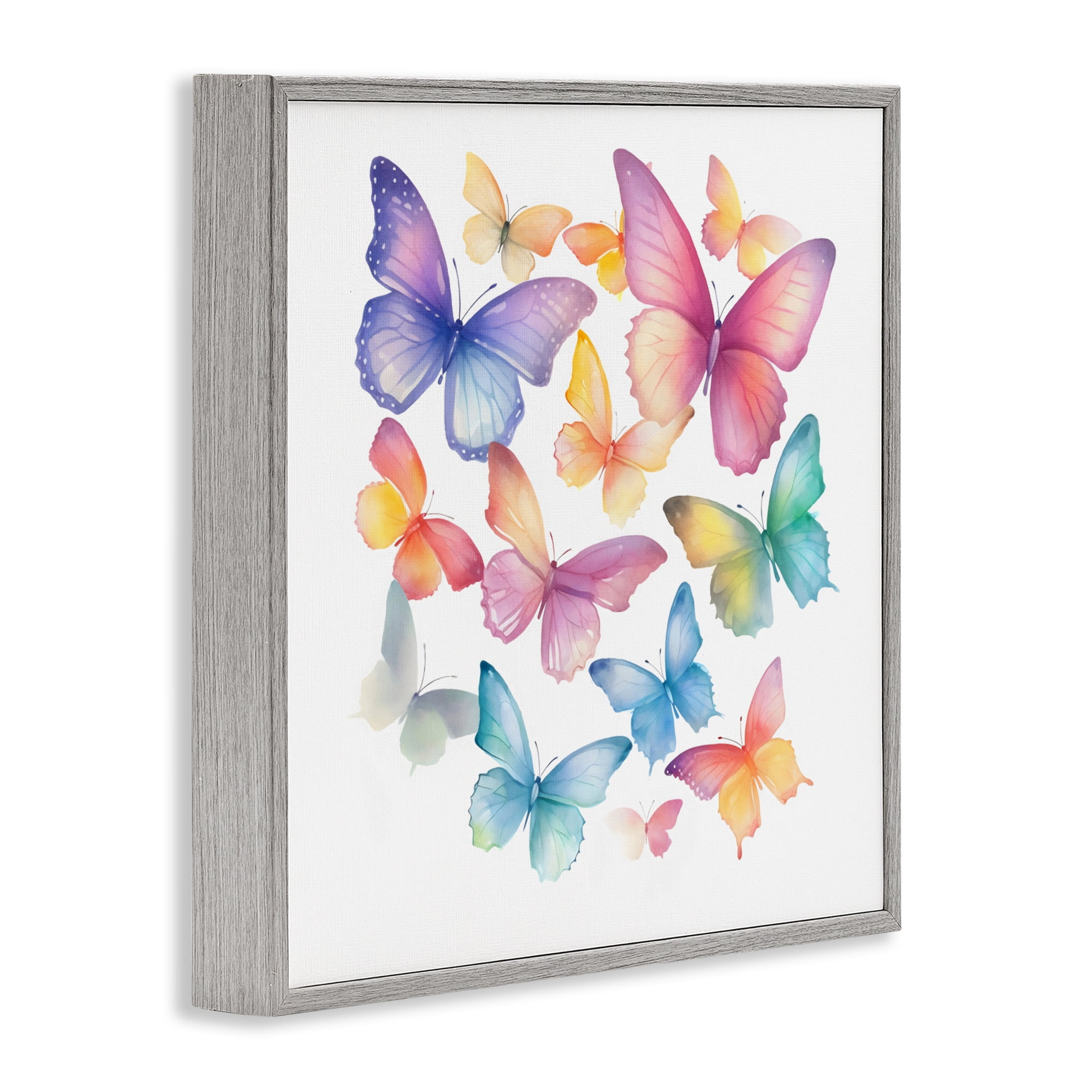 Stupell Industries Rainbow Butterflies Rabble Gray Framed Giclee Art, design by Creative Studio