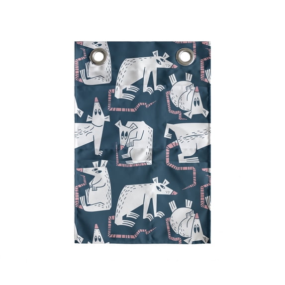 Rats Hanging Pocket Organizer, Themed Abstract Cartoon Mouse Pattern Print, Printed Polyester Storage Bag with Pockets, 14" x 20", Dark Teal Pastel Pink