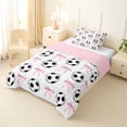 thumbnail image 2 of Erosebridal Cartoon Football Print Girls Twin Comforter Sets,Kawaii Bows Cute Bow-Tie Bedding Set For Kids,Reversible Pink 2pcs, 2 of 7