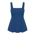 thumbnail image 6 of Gamivast Tank Tops for Women Plus Size Square Neck Sleeveless Peplum Fit Tops Stretchy Ruched Bust Tie Strap Detail Summer Casual Shirts Going Out Wear Blue XXXXL, 6 of 7