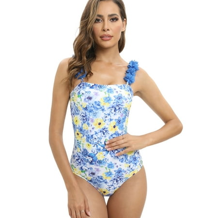 EFINNY Women s One Piece Swimsuit Flower Detachable Shoulder Strap Floral Printed Swimwear Wrap Cutout Bathing Suit