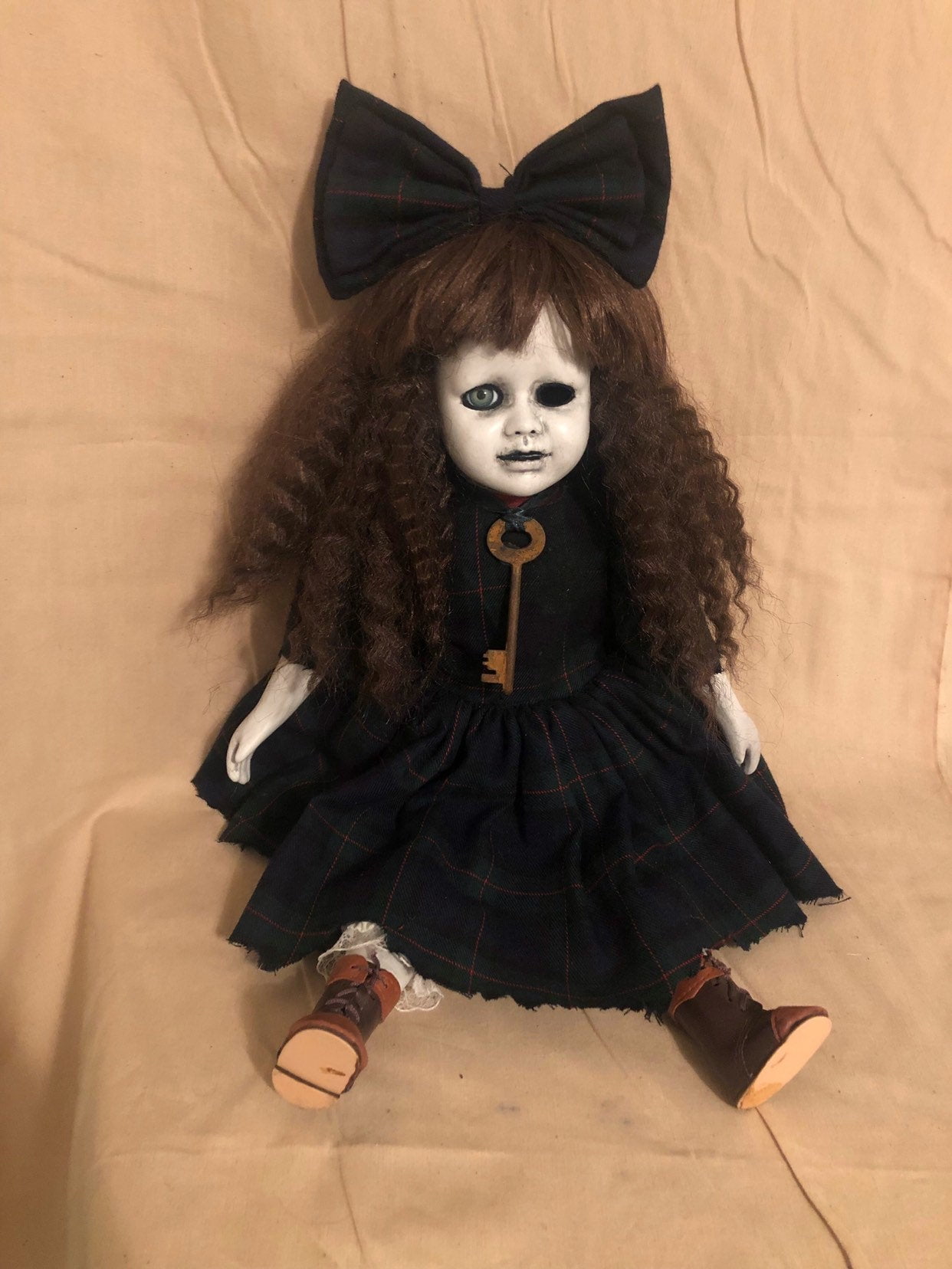 Ooak Sitting Reproduction Old Key Girl Creepy Horror Doll Art By Christie Creepydolls 