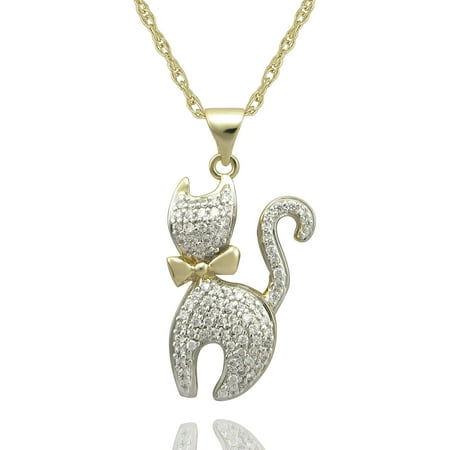The Humane Society of the U.S. Gold over Sterling Silver Pave CZ Cat with Bow Pendant, 18