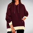 thumbnail image 2 of Womens Color Block Sweatshirt Plus Size Round Neck Long Sleeve Drawstring Hoodies Casual Loose Pullover Tops With Pocket, 2 of 5