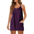 thumbnail image 3 of Womens Spaghetti Strap Romper Dress Built-in Shorts Athletic Sleeveless Cute Tennis Skorts Active Jumpsuit with Pockets (M, Purple), 3 of 7