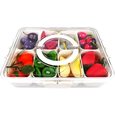 Divided Serving Tray with Lid and Handle: Portable Snackle Box Charcuterie Container & Snack Platters Clear Organizer & Snack Tray for Fruits Candy Nuts Snacks Travel Picnic