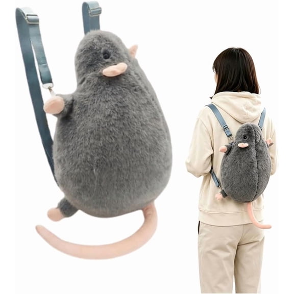 Rat Backpack, Furry Plush Animal Backpack with Tail, Cute Rat Bag,1PC | Fuzzy Plushie Mini Style Bag, 3D Novelty Purse Backpacks for Women Men