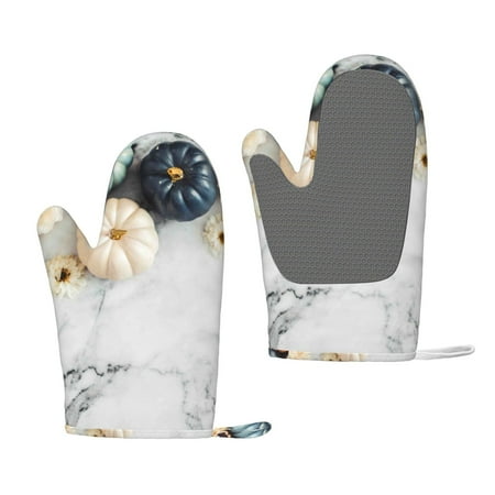 

Hirioo Pumpkin And White Marble for Silicone Oven Mitts for BBQ Baking Cooking Set of 2 Heat Resistant 260℃ Non-Slip Kitchen Essentials