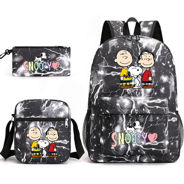 Juego de mochilas Snoopy Cartoon Kids School de nailon, 3 unidades