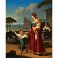 thumbnail image 2 of Niels Peter Holbech 15x18 Gold Ornate Wood Frame and Double Matted Museum Art Print Titled - A Young Italian Woman with Her Children and an Old Woman Spinning, Nettuno (1831), 2 of 4
