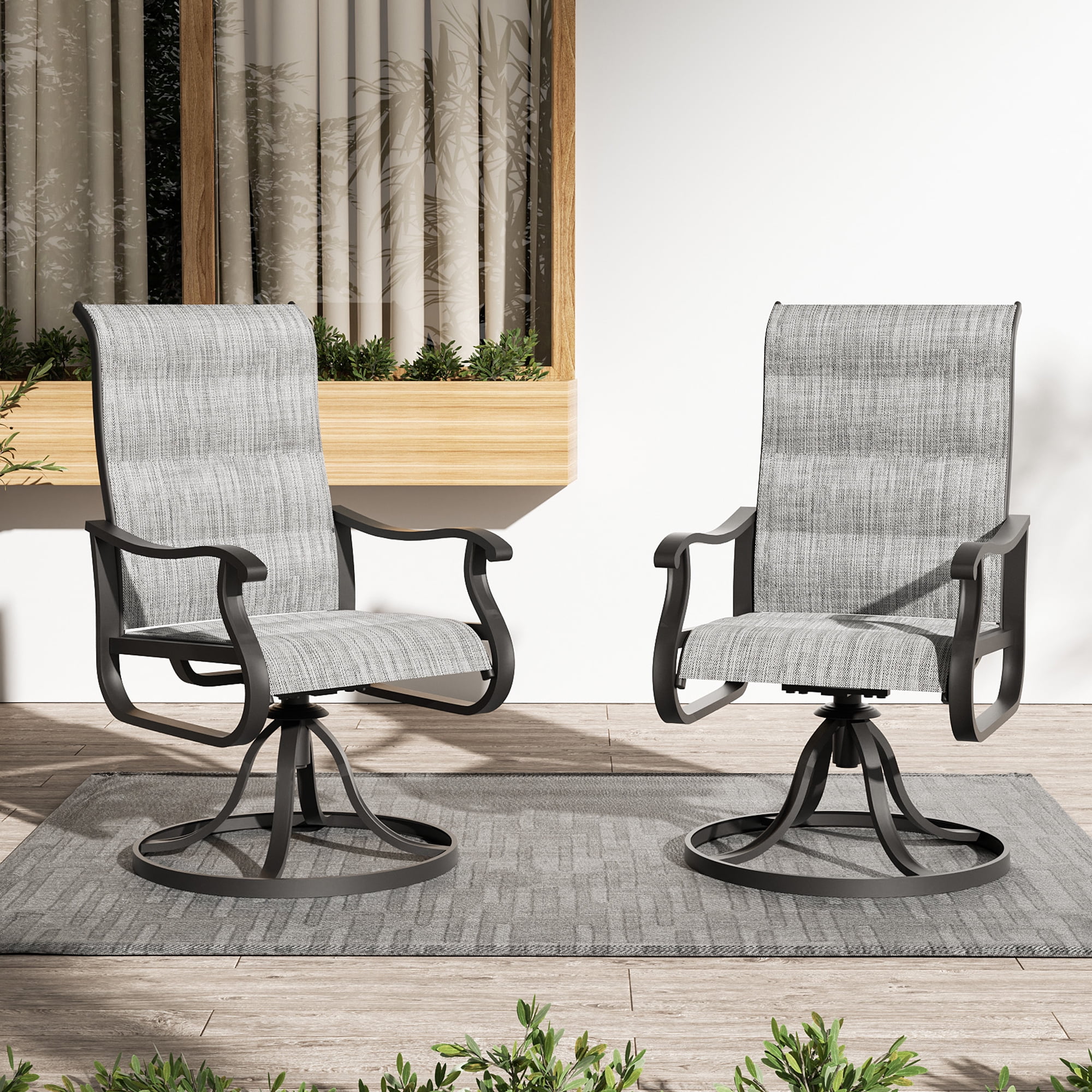 ELPOSUN Patio Swivel Chairs Set of 2 Outdoor Dining Chairs High Back All Weather Breathable Textilene Outdoor Swivel Chairs with Metal Rocking Frame