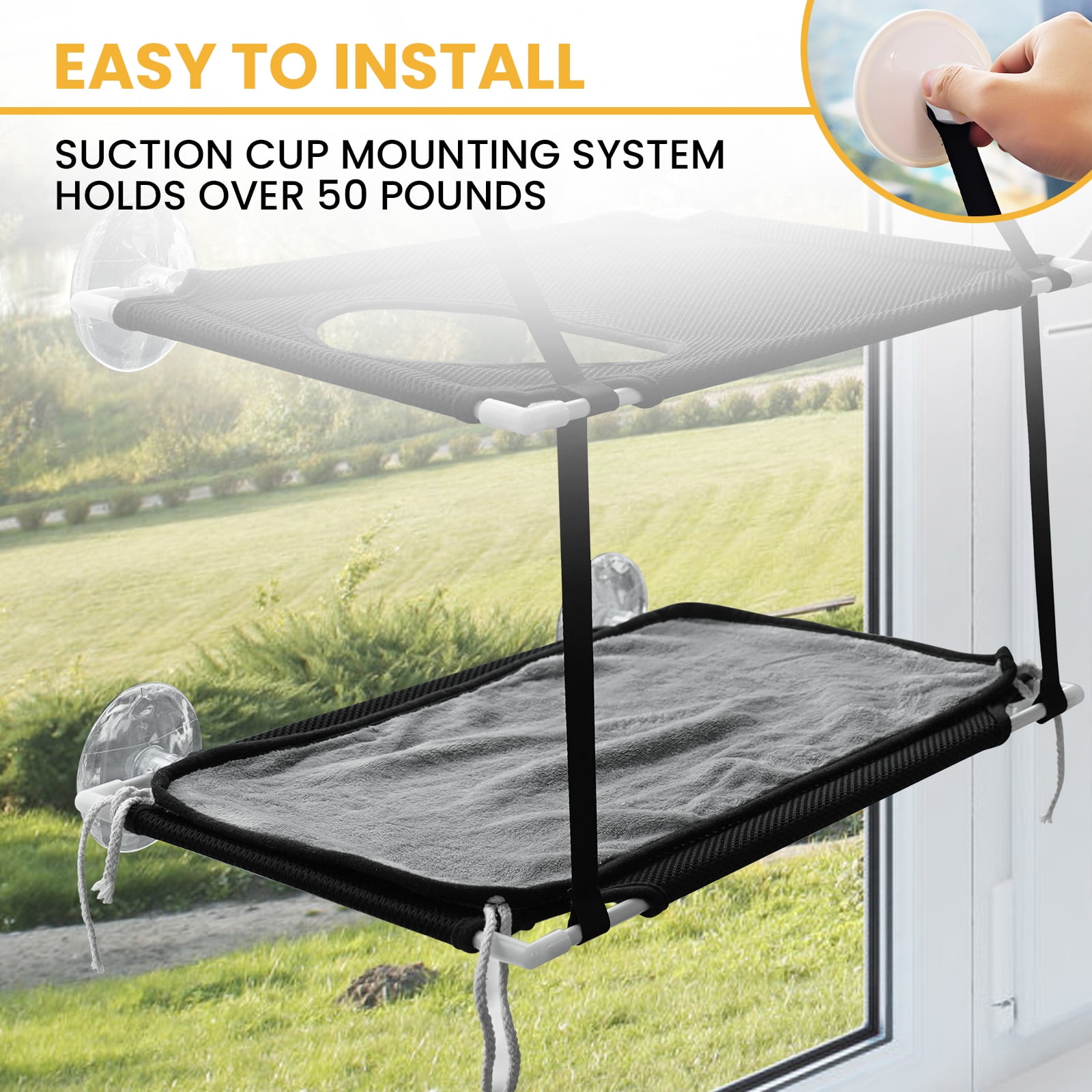 Cat Window Perch, Double Layered Cat Window Hammock, Window Mounted Cat Seat Cat Bed, Window Sill Cat Bed, Cat Hammock for Window, Black