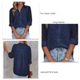 thumbnail image 3 of Blusa holgada de moda transpirable con botones y cuello vuelto de manga larga para mujer Azul oscuro XL, 3 of 4