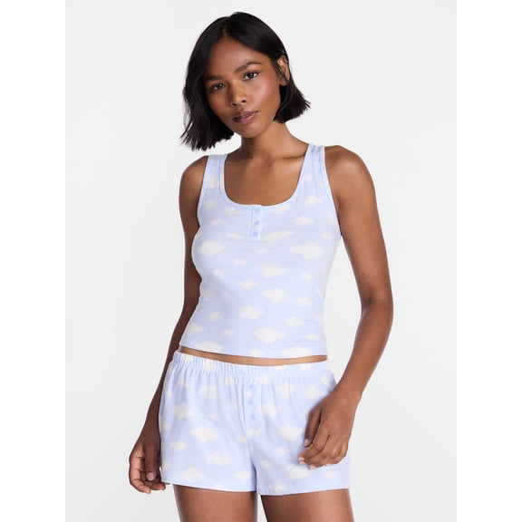 No Boundaries Cloud Core Sleepwear Tank Top and Shorts Sleep Set, 2-Piece, Women's XXS-3X