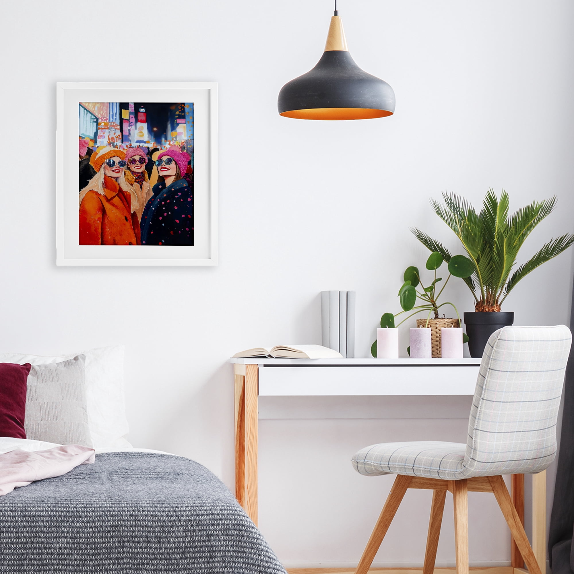 Stupell Industries New Year's Girls in City White Framed Print Under Glass, design by LSR Design Studio