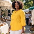thumbnail image 3 of Agnes Orinda Women's Plus Size St. Patrick's Day Tops Work Round Neck Ruffle Chiffon Blouse Office Top 1X Yellow, 3 of 6
