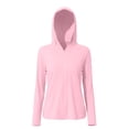 thumbnail image 2 of MORESEC Women Plus Size Hooded Long Sleeve Sun Protection Shirts UPF50 Solid Casual Workout Tops Rash Guard Fishing Hiking, Pink 2XL, 2 of 5