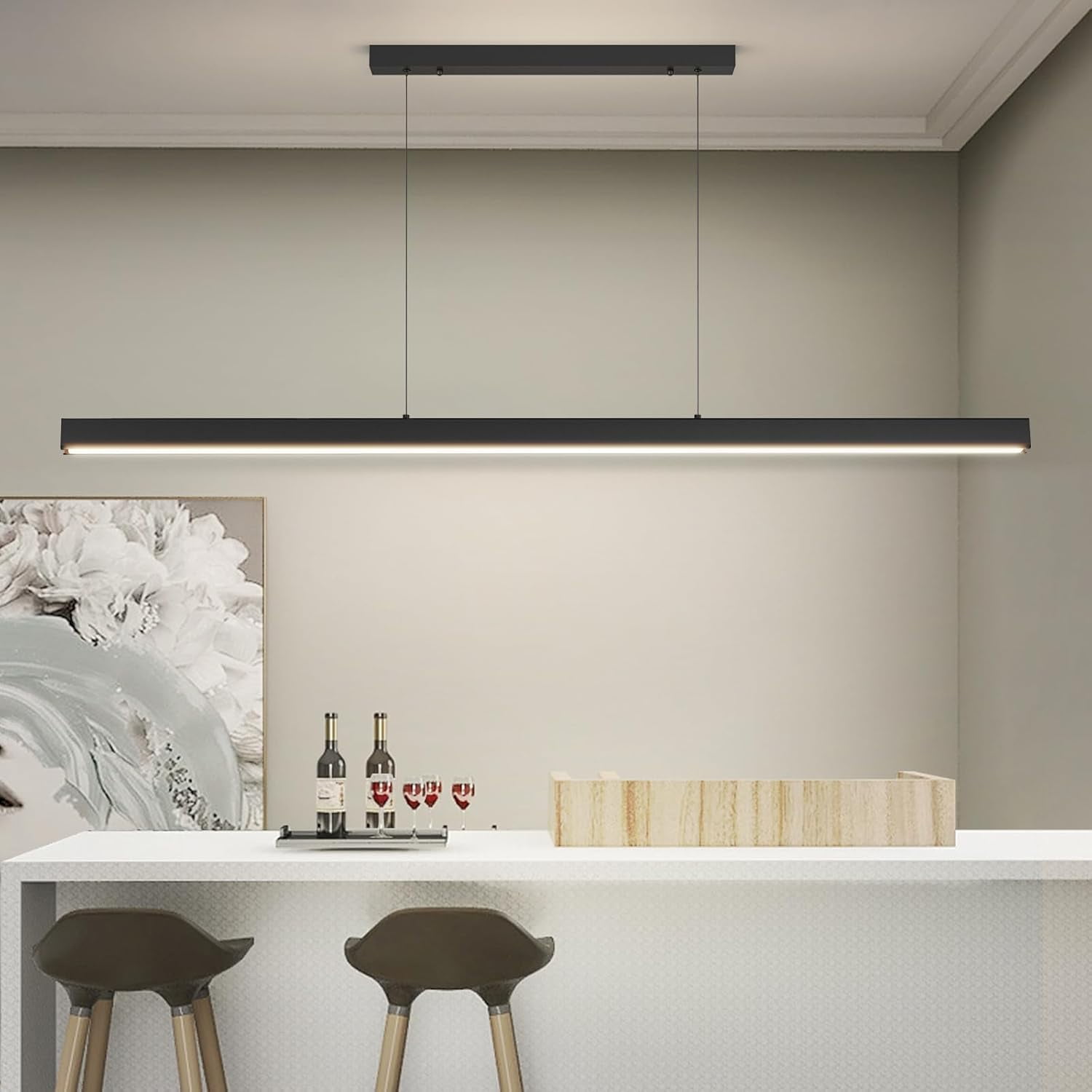 39inch Black Chandelier Modern LED Linear Ceiling Pendant Light Fixtures Hanging Color Temperature and Height Adjustable Pool Table Light for Dining Room Kitchen Island