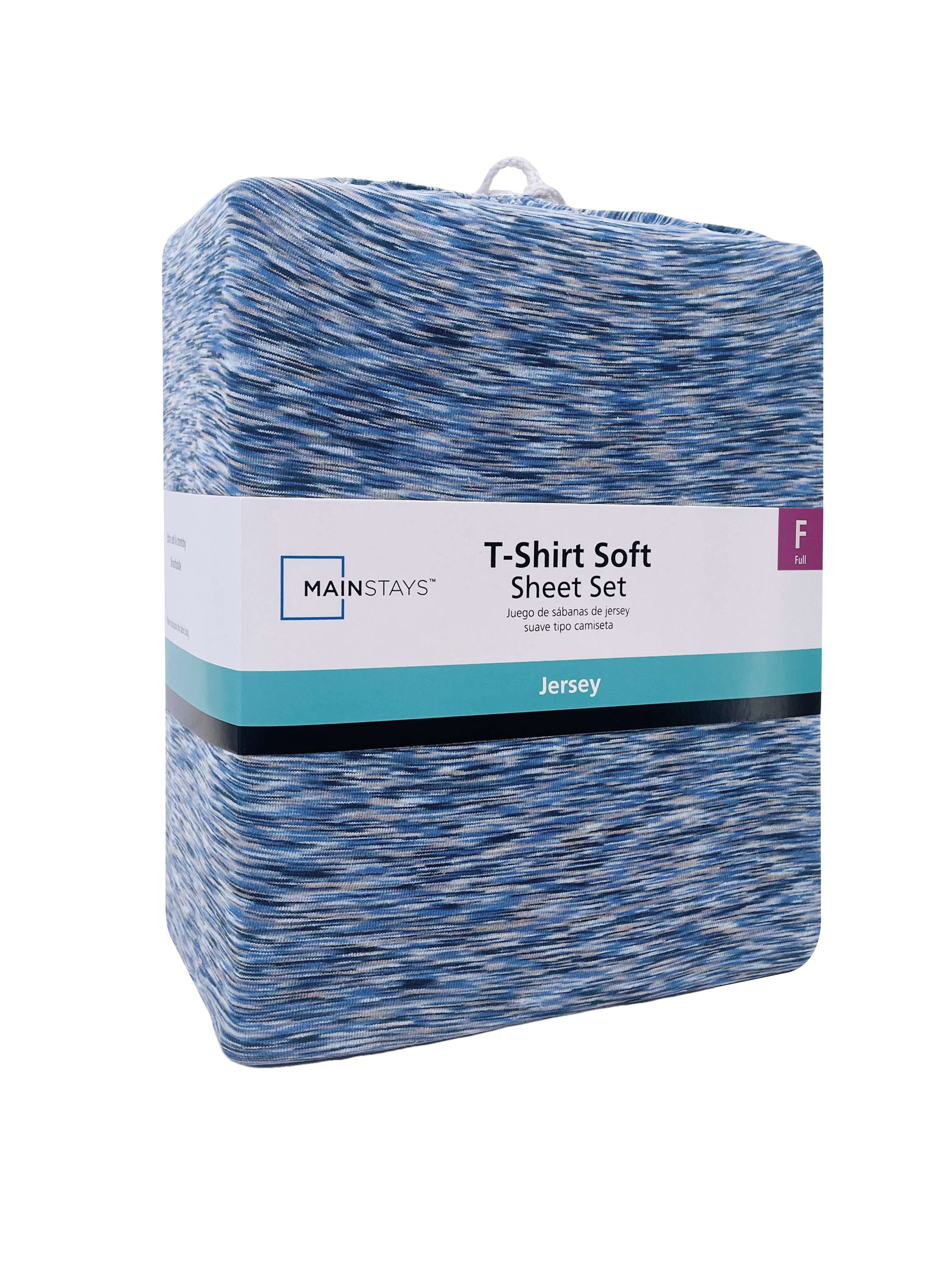 Mainstays 100% Cotton Extra Soft Jersey Bed Sheet Set, Full, Blue Crackle, 4 Pieces