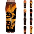 thumbnail image 2 of TANGQIOP Causal Pants for Women Halloween Printed Comfortable Drawstring Wide Leg Slacks Longline Loose Elasticized Waisted Orange S, 2 of 6