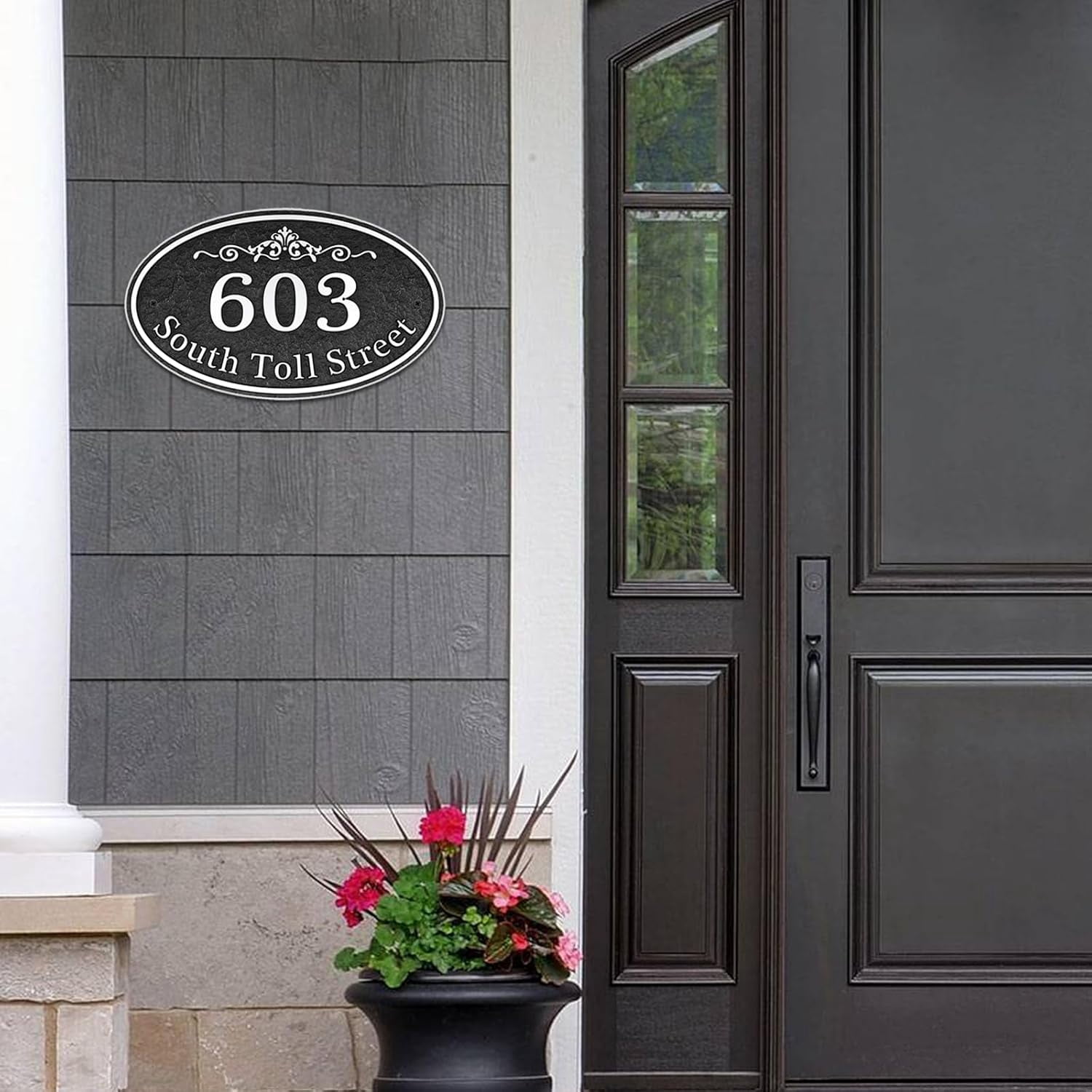 Oval Address Plaque Metal Option - Personalized House Number Sign, Address Sign for Outside, Yard, Driveway, Fence, Mailbox, Gate.