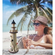 CoTa Global Brown Wooden Lighthouse Decor - Handmade and Crafted Wooden Lighthouse Decoration with Fishing Net, Decorative Beach Style Tabletop Centerpiece, Nautical Themed Home Decor - 12 Inches