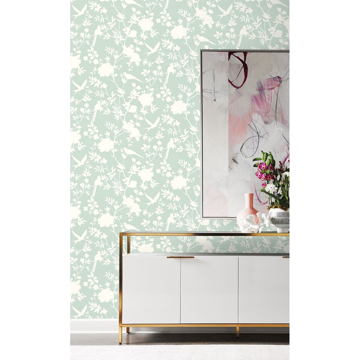 Luxe Haven Mono Toile Peel and Stick Wallpaper Seaglass