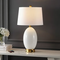 JONATHAN Y Reese 26.5" 1-Outlet Contemporary Style Iron/Glass LED Table Lamp with USB Charging Port, White/Brass Gold, JYL4053A