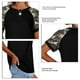 thumbnail image 5 of Mujer Cuello Redondo Top Manga Corta Empalme Tipo Suelto Camiseta Casual Para Ropa De Verano Negro L, 5 of 5