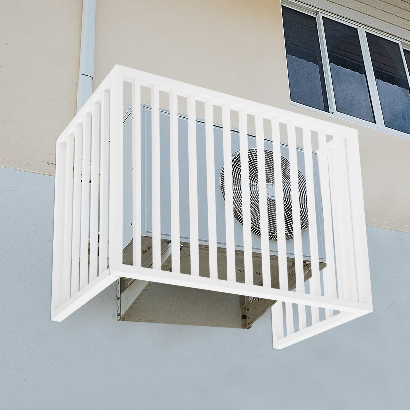 ToppiJoy 1.5P 3 Panels Air Conditioner Fence, Drill-Type Louvered Grille AC Unit Fence Outdoor, for Outdoor Trash Can, Pool Equipment Enclosure Panels White