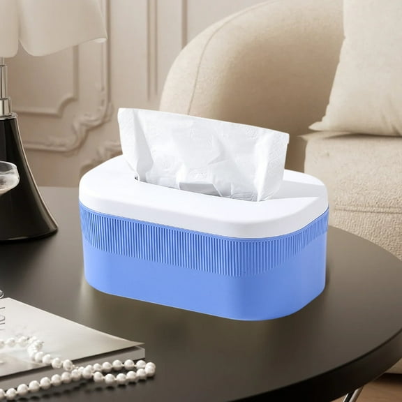 Fmbmuo Plastic Tissue Box Holder - Minimalist Desktop Napkin Organizer for Home, Office and Car (Standard Size,Blue)