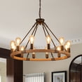 thumbnail image 3 of Wozzio Farmhouse 12-Light Wood Wagon Wheel Chandelier, Rustic Round Chandelier For Kitchen Island with No Bulbs Included, 3 of 8