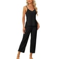 thumbnail image 2 of INSPIRE CHIC Women's Cami Top with Lace Trim Capri Pant 2 Pcs Pajama Set Soft Modal Loungwear Sleepwear XS Black, 2 of 6