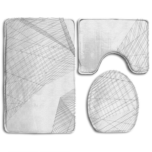 ABPHQTO Arquitectura Abstracta Juego de alfombras de baño de 3 piezas Alfombra de baño Alfombra de contorno y tapa de inodoro ABPHQTO Cont-CHAPPLE-31343