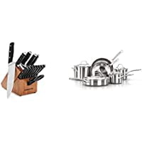 

Kitchen Knife Set with Self-Sharpening Block 15-Piece Classic High Carbon Knives & 10-Piece Pots and Pans Set Stainless Steel Kitchen Cookware Silver()