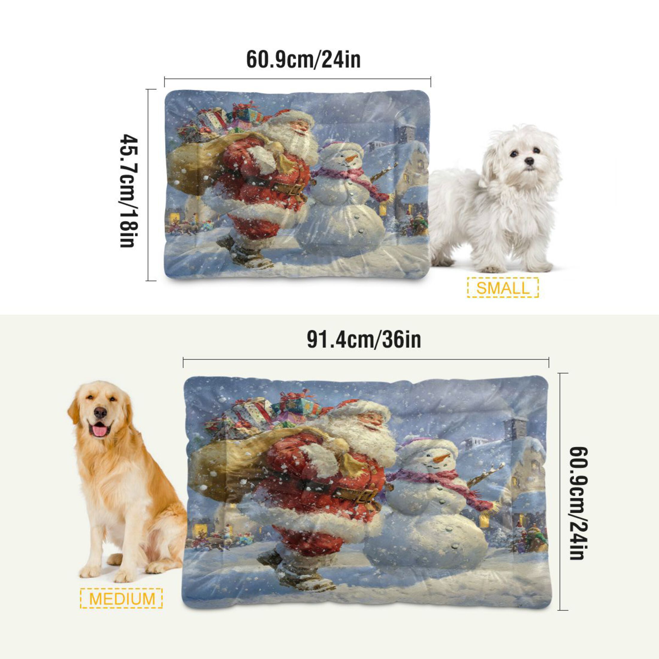Qxltty Santa Claus and Snowman Ped Pad Wear-resistant and Hard to Bite Through Sleeping Pad for Small Medium Large Dogs Winter Pet Bed 36×24in