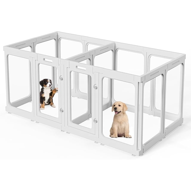 Clear Acrylic Dog Playpen with Door for Puppy Cat Rabbit Transparent Pet Pen Dog Playpen Indoor Dog Fence Easy Assemble & Cleaning Dog Pen for Small & Medium Dogs Height