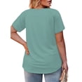 thumbnail image 3 of 1X Womens Plus Size Summer Tops Fashion Pleated Shirts Loose Fit Short Sleeve Blouses Basic Dressy Crew Neck Tees Green, 3 of 8
