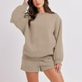 thumbnail image 2 of Elainilye Fashion Women's Sweatshirts And Pants Set Round-Neck Blouse Long Sleeve Tops Sweatshirt Shorts Sets,Brown, 2 of 7