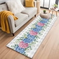 thumbnail image 3 of Runner Rug 2 x 6 Ft, Blue Pink Hydrangea Washable Non-Slip Floor Mat for Kitchen Hallway/Entryway, Eucalyptus Leaves Grey Plaid Long Kitchen Runner Area Rugs for Living Room, Low-Profile, 3 of 7