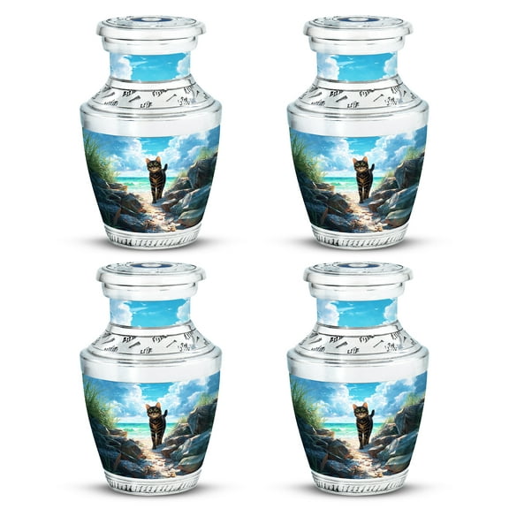 Yatskia Cat at Beach Little Keepsake Urn for Adult Ashes Mother and Father, Mini Funeral Urns for Human Ashes Adult, (Tasty Pack of 4, 3 Inch)