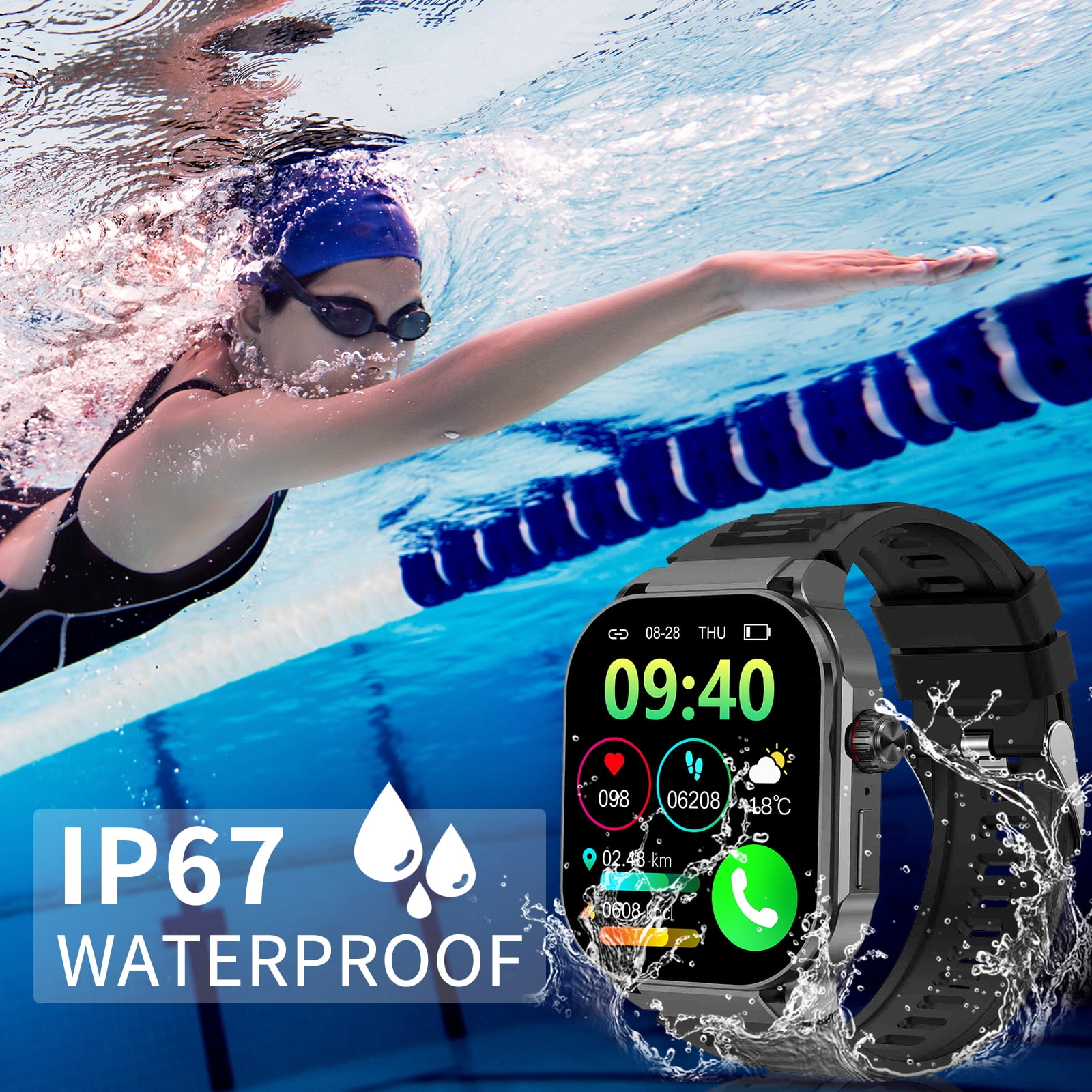 2026 NEW Smart Watch, 2.06''Amoled Screen SmartWatch for Men , Answer/Make/Message, 100+ Sports Modes, IP67 Waterproof Fitness Tracker Compatible with Android and iPhone (silver)