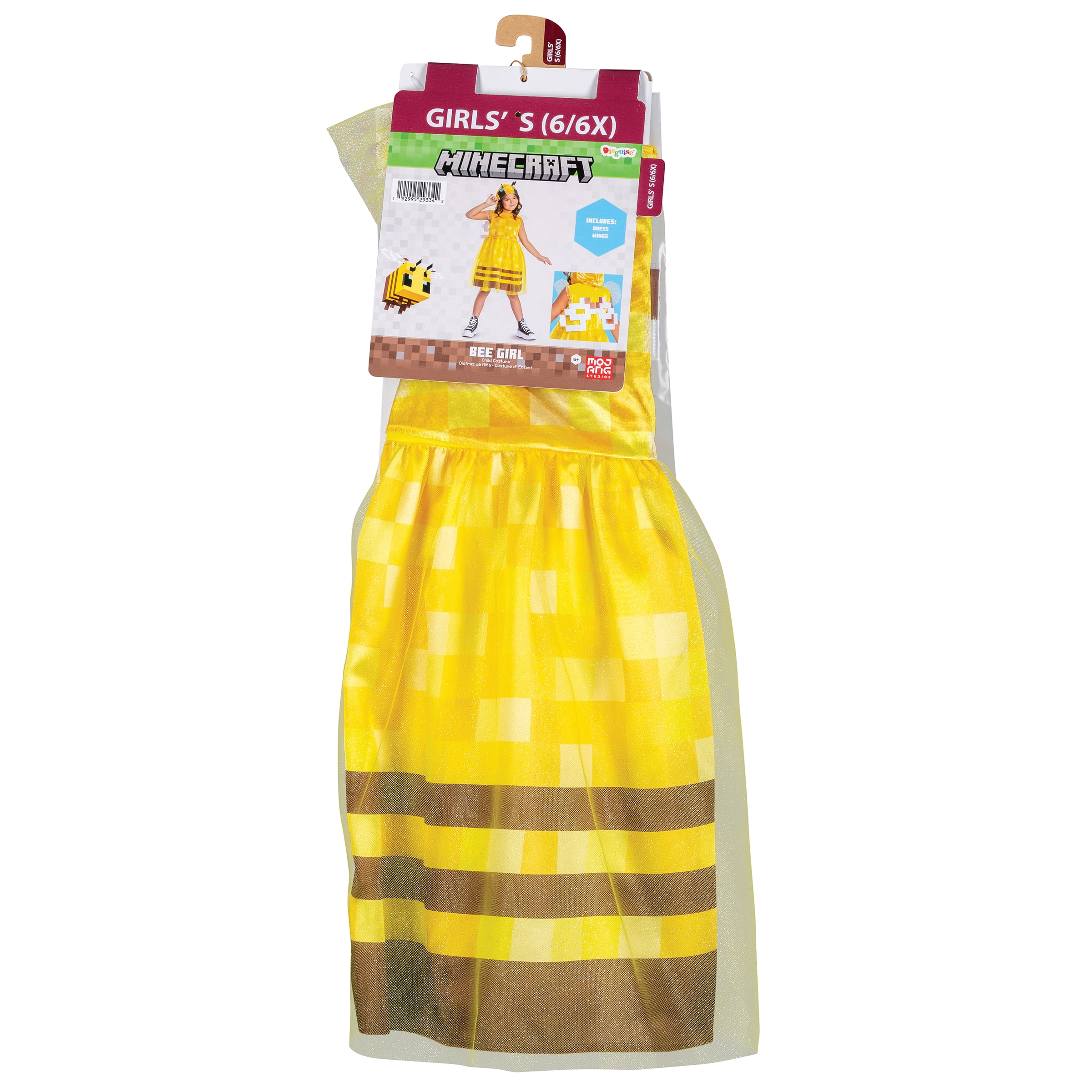 Minecraft Bee Halloween Costume for Children, Girls Size S (6/6X), by Disguise