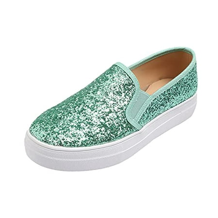 

Feversole Women s Fashion Slip-On Sneaker Casual Platform Loafers Glitter Jade Green Size 6.5 M US